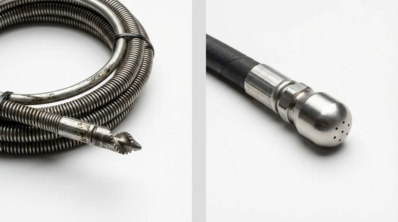 Drain snake cable and hydro jetting nozzle used for drain cleaning in Homer Glen, IL