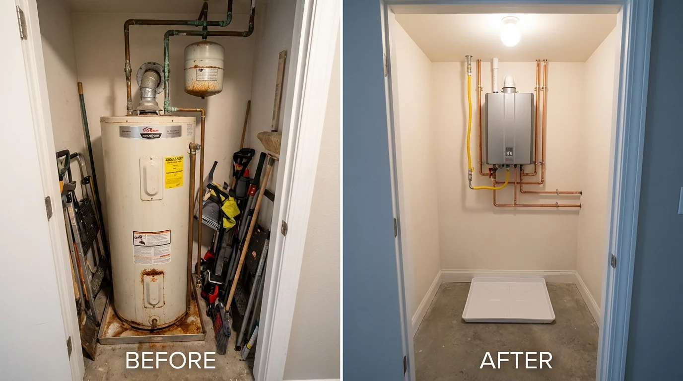 Tank water heater versus wall-mounted tankless unit comparison for Homer Glen, IL homeowners