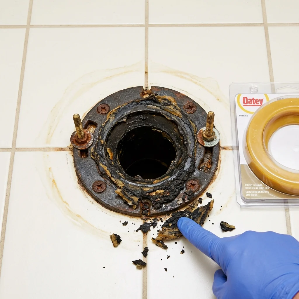 Failed wax ring showing water seepage at the base of a toilet in a Homer Glen, IL home